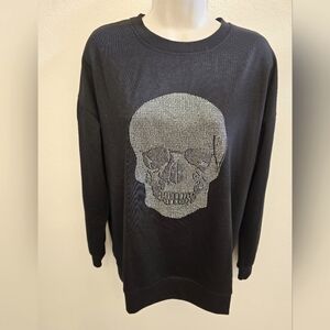NWT Philosophy Ladies Black Sweatshirt with Blinged Out Skull Image